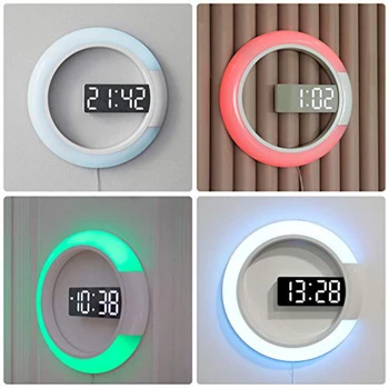 7 Culori Moderne LED Ceas Digital Ceas cu Alarmă Oglindă Perete Gol Ceas Temperatura Veioza Pentru Casa Living Decoratiuni