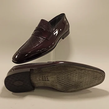 De Lux Barbati Mocasini Pantofi Piele De Sarpe De Imprimare Stil Clasic Din Piele Italiană De Mucegai Subliniat Toe Slip Pe Formală Bussiness Rochie