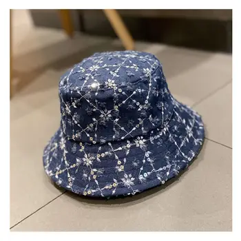 Primavara-vara margine largă doamna bucket hat spălate denim paiete rupt capacul femeile în aer liber, protectie UV pălărie tendință de street wear deco