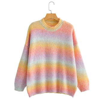 Toamna tricotate pulover Femei 2021 Toamna Noua Curcubeu Pulover cu Dungi Îngroșa poftă de mâncare de epocă pulover de iarna pentru femei pulovere