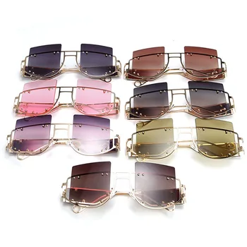 DECI&EI de Moda Supradimensionate Pătrat Nituri ochelari de Soare Femei de Lux, Cadru Metalic Gradient Lens Eyewear Bărbați Ochelari de Soare UV400 Oculos