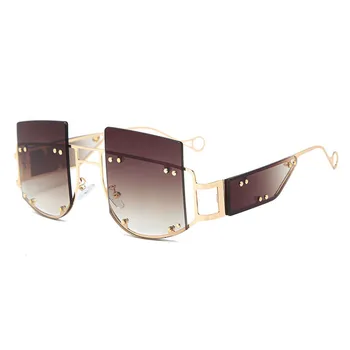 DECI&EI de Moda Supradimensionate Pătrat Nituri ochelari de Soare Femei de Lux, Cadru Metalic Gradient Lens Eyewear Bărbați Ochelari de Soare UV400 Oculos