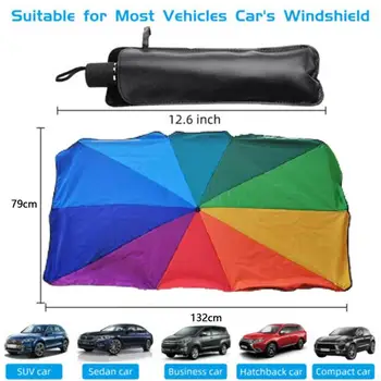 Vara Pliabil Portabil Auto Parasolar Culoare Curcubeu Fata Geam Protectie UV Umbrelă de Soare Interior Parbriz Acoperi Cortina
