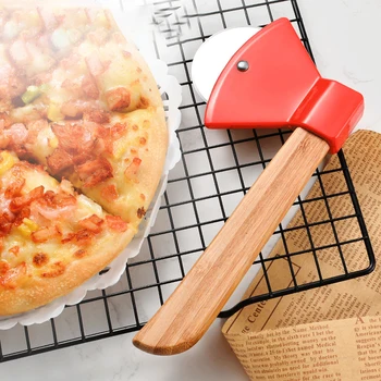 YOMDID din Oțel Inoxidabil Pizza Cutter Mâner de Bambus Pizza Singură Roată de Tăiere Instrument de Aluat de Patiserie Rola de Tăiere Topor de Tip Pizza Instrument