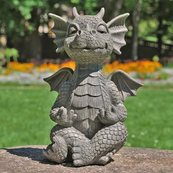 Dinozaur Mic Formă De Meditație Sculptura Acasă Birou Dragon Meditat Statuie În Aer Liber Curte Cadou Amuzant Masă Cameră Decor