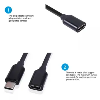 HD 4K 3A Tip C Cablu de Extensie de sex Masculin la Feminin USB 2.0 Cablu de Încărcare Extender Cablu de Sârmă Pentru Macbook Nintendo Comutator Laptop