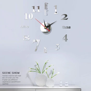 Creative continental ceas de perete acasă Diy3D trei-dimensional ceas decorativ de acril oglindă digital de perete sticker ceas de masă wh