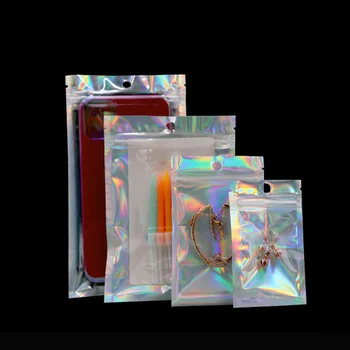 Pungă de Plastic și Folie de Aluminiu Holograma Alimente Pungă Mică de Apă Dovada Fermoar posibilitate de Reînchidere Pungi cu Fermoar Pungi de Depozitare 50Pcs/Lot