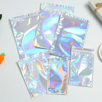 Pungă de Plastic și Folie de Aluminiu Holograma Alimente Pungă Mică de Apă Dovada Fermoar posibilitate de Reînchidere Pungi cu Fermoar Pungi de Depozitare 50Pcs/Lot