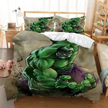 Disney Desene animate Hulk Verde 3D Seturi de lenjerie de Pat Băieți Avenger Caracter Erou față de Pernă Carpetă Acopere Stabilit pentru Decor Dormitor Copil Cadou