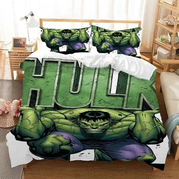 Disney Desene animate Hulk Verde 3D Seturi de lenjerie de Pat Băieți Avenger Caracter Erou față de Pernă Carpetă Acopere Stabilit pentru Decor Dormitor Copil Cadou
