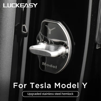 LUCKEASY din Oțel Inoxidabil Auto Door Lock Acoperire Pentru Tesla Model Y 2020-2021 borduri de Cauciuc Interior Modificarea Accesorii