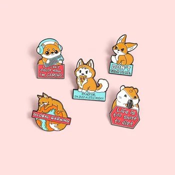 5pcs/set Portocaliu Drăguț Animale Email Ace Personalizate Fox Shiba Inu Hamster Broșe Rever Insigna Încălzirea Globală Bijuterii Cadou pentru Copii