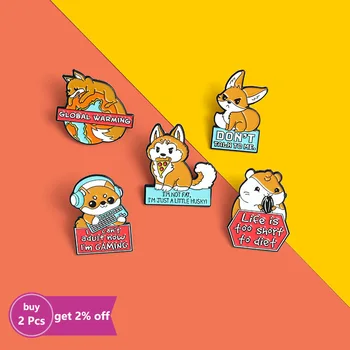 5pcs/set Portocaliu Drăguț Animale Email Ace Personalizate Fox Shiba Inu Hamster Broșe Rever Insigna Încălzirea Globală Bijuterii Cadou pentru Copii
