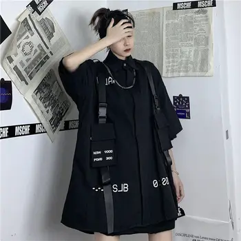 Techwear camasa barbati femei primavara unisex coreean wintage multi-buzunar de scule bluza frumos casual cargo top hip-hop streetwear