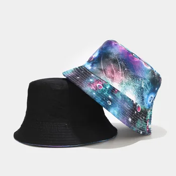 Plin de culoare de Imprimare 3D Galaxy Cer Reversibile Panama Găleată Pălării Femeie Adultă Mens Pescuit Pălării Pentru Bărbați, Femei Hip Hop Bob Unisex Capace