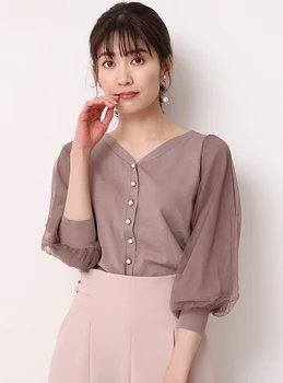 2021 primăvară Japoneză produs nou în față și în spate două porți puff sleeve v-neck șifon cămașă bluză