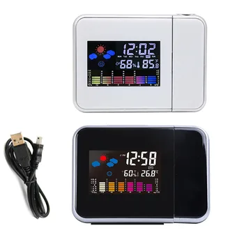 Ceas cu alarmă Digital cu Proiectie Temperatura Termometru Birou Timp de Afișare a Datei Proiector Calendar USB Încărcător de Masă, Ceas cu Led