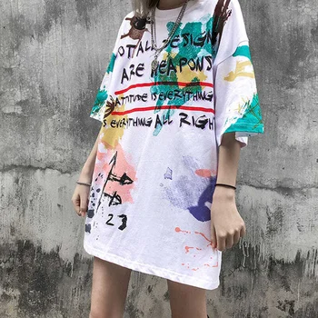Vara Femei T-shirt 2021 Nou Liber Casual Graffiti Tie Dye Hip Hop Iubitorii de Jumătate Maneca Estetic Moda Streetwear Epocă Topuri