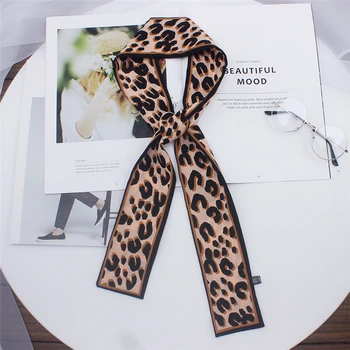 Față-Verso Imprimare Leopard Eșarfă Mic Unghi Plat Eșarfă De Mătase Pentru Femei Stil Nou Legat Sac Slab Încheietura Mâinii Panglică Panglică Bandă M1