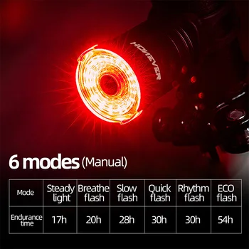 HONEVER Ciclism Coada de Lumină din Spate Smart Senzor rezistent la apa IPX6 USB de Încărcare Frână de Bicicletă-Lumina LED Noapte de Echitatie Lampă de Siguranță.