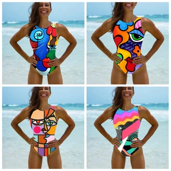 Ștreangul de Imprimare 2021 Sexy Femei costume de Baie Costume de baie Femei Brazilian costum de Baie Tricou Beachwear Halter Femei costum de Baie