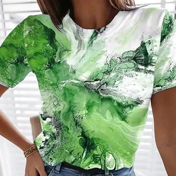 Ocean De Imprimare Mozaic De Moda Pentru Femei Bluza Casual Cu Maneci Scurte O-Gât Pulover Topuri De Vară 2021 Doamnelor Slim Fit Bluze Tricou