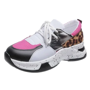 Nouă Femei Casual Pantofi cu Platforma Pantofi de Sport Respirabil Doamnelor Adidasi Leopard Print Faux Adidași Dantela-up Zapatos Mujer