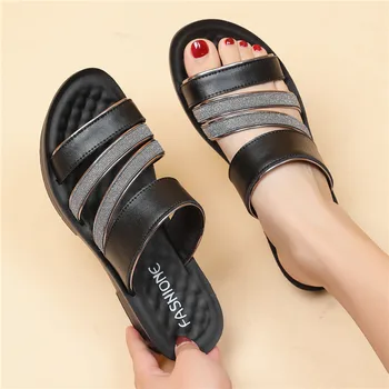 Incaltaminte Femei Vara Sandale Femei din Piele Plat Încălțăminte Confortabilă Papuci de Plaja pentru Femei Pană Tocuri Joase Pantofi mama pantofi