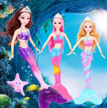 Cântă Și Strălucire Înot Sirena Păpuși Basm Sirene Printesa pentru Copii Jucarii Pentru Copii Joc de Pansament Mai bun Diy Cadou de Ziua de nastere