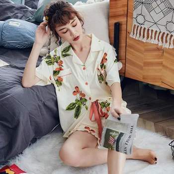 Femei Vara 2 buc Set de Pijama Orie Bumbac cu Maneci Scurte pantaloni Scurți de Pijama Acasă Purta Confortabil Plus Dimensiune Sleepwear Serviciu Acasă