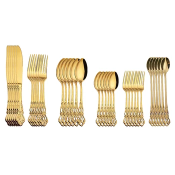 36pcs Royal Set de Tacâmuri din Oțel Inoxidabil de Aur de lux Cină Cuțite de Gheață Lingura de Ceai Furci Bucatarie Tacamuri Cina Argintărie