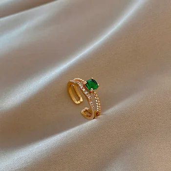 Inel de nunta Geometrice Zircon Dublu-strat Placat cu Aur de Deschidere Reglabil Inel Pentru Femei Versatil Aniversare Bijuterii