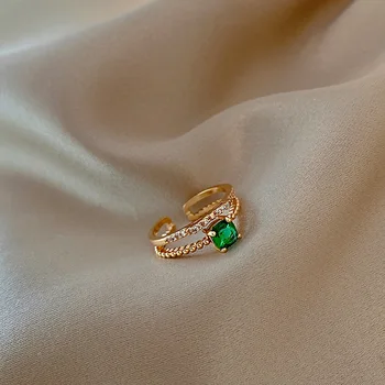 Inel de nunta Geometrice Zircon Dublu-strat Placat cu Aur de Deschidere Reglabil Inel Pentru Femei Versatil Aniversare Bijuterii