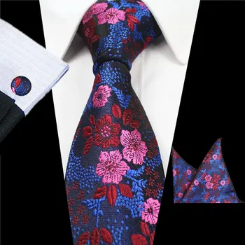 Ricnais Moda Florale 7cm Cravată Set Galben Roșu Pătrat de Buzunar Butoni Cravata de Seturi Pentru Barbati de Afaceri Accesorii de Nunta Cadouri