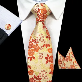 Ricnais Moda Florale 7cm Cravată Set Galben Roșu Pătrat de Buzunar Butoni Cravata de Seturi Pentru Barbati de Afaceri Accesorii de Nunta Cadouri