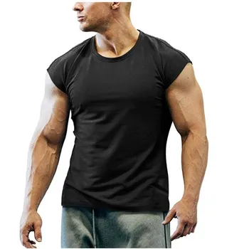 Noua Moda Bărbați fără Mâneci T-Shirt Liber de Vară O-Gât Sport Slim Fitness Topuri de sex Masculin Casual cu Mânecă Scurtă Tricou Bottom 4XL