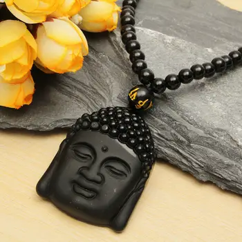 Unic Mari Naturale Obsidian Negru Sculptat Buddha Binecuvântare Norocos Amuleta Pandantiv Colier Noroc Piatră prețioasă Meserii Cadou