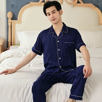 Vara Mens Pata De Mătase Set Pijama, Pijamale Pentru Bărbați Pijamale Stil Modern Cămașă De Noapte Acasă Masculin Moale De Dormit Confortabil De Îmbrăcăminte