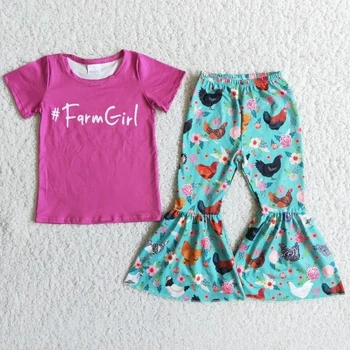 En-Gros De Copil Fata De Copii Îmbrăcăminte De Modă De Floarea-Soarelui Galben Tie Dye Shirt De Flori Cu Dungi Clopote Pantaloni Copii De Tip Boutique, Costum Set