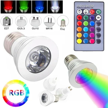 3W LED RGB lumina Reflectoarelor Becuri E27 E14, GU10 GU5.3 MR16 Lampa de Control Inteligent Acasă Decor de Schimbare a Culorii Luminii Lămpilor