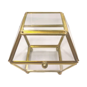 Patru Coner Aur Transparent de Sticla Cutie de Inel de Nunta Geometrice Organizator de Bijuterii G2AF