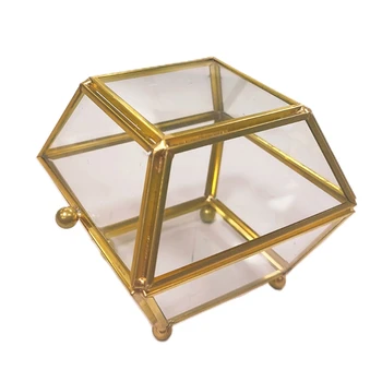 Patru Coner Aur Transparent de Sticla Cutie de Inel de Nunta Geometrice Organizator de Bijuterii G2AF