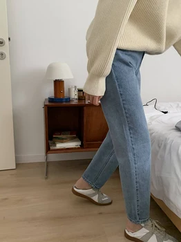 Talie Inalta Blugi Femei Plus Dimensiune Street Style Elastic Talie Pantaloni Din Denim De Bumbac Vrac Acoperit De Epocă Spălat Blugi Prietenul 2020