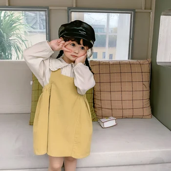 Ușor de Îmbrăcăminte 2021 Primăvară Noi Fete cu Maneca Lunga Papusa Guler Cămașă Albă Copil coreean Copii set