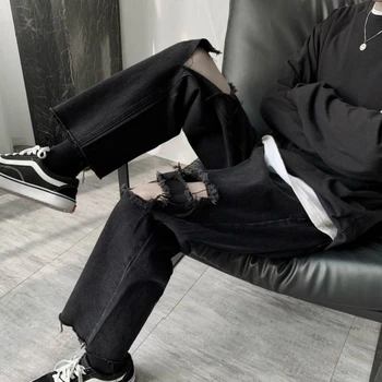 Barbati Blugi Găuri Glezna-lungime Ciucure Solid Vara Pantaloni din Denim Elegant Mens Harajuku Hip-hop Plus Dimensiune 3XL Liber Retro All-meci