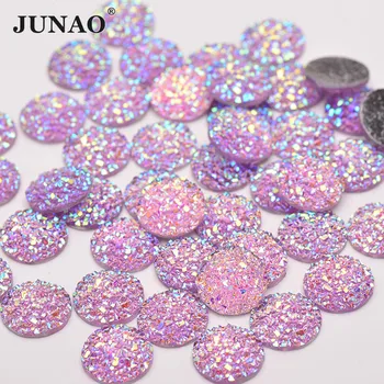 JUNAO 50pcs 12mm Bling Lumina Violet AB Spate Plat Rășină Stras Diamant Rotund Piatra de Cristal Decorative Strass pentru Bijuterii DIY