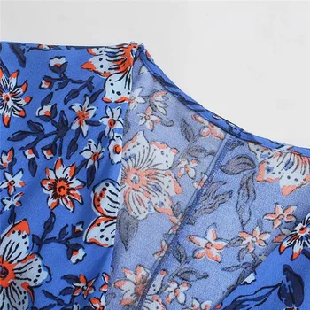 TRAF Za Wrap Rochie Albastră Femeie Florale Femei Rochie de Vară Rochii de Plajă 2021 Maneca Lunga V Gât Legat Elegant Rochie Lunga Cu Slit