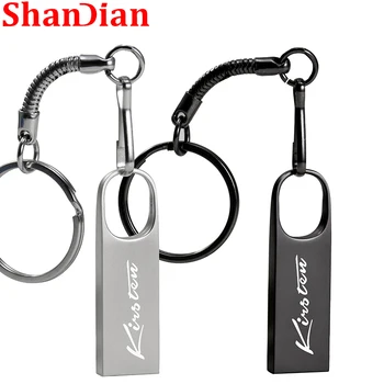 SHANDIAN Gratuit logo-ul USB 2.0 capacitate Efectivă Micro Flash Drive 128GB/64GB/32GB/16GB cu Mașina de Metal Memory Stick U Disc pentru Cadou