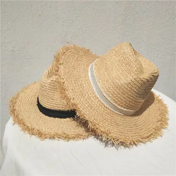 Doamnelor Soare Pălării Fedora Pălărie de Paie Europene și Americane Retro Aur Împletite Pălărie de sex Feminin Umbrelă de soare Capac Plat Viziere Pălării